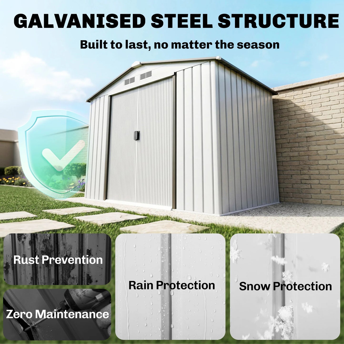 Outdoor Steel Garden Shed Organizer With Sliding Doors
