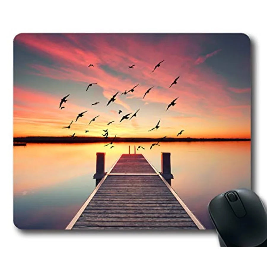 Sunset Wooden Pier Mouse Pad with Non Slip Rubber Base