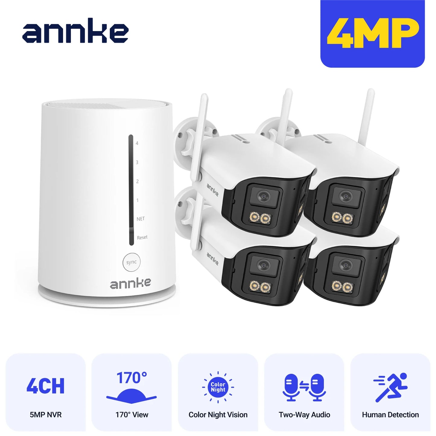 ANNKE 4CH Wireless Security Camera System 4MP NVR With Alexa