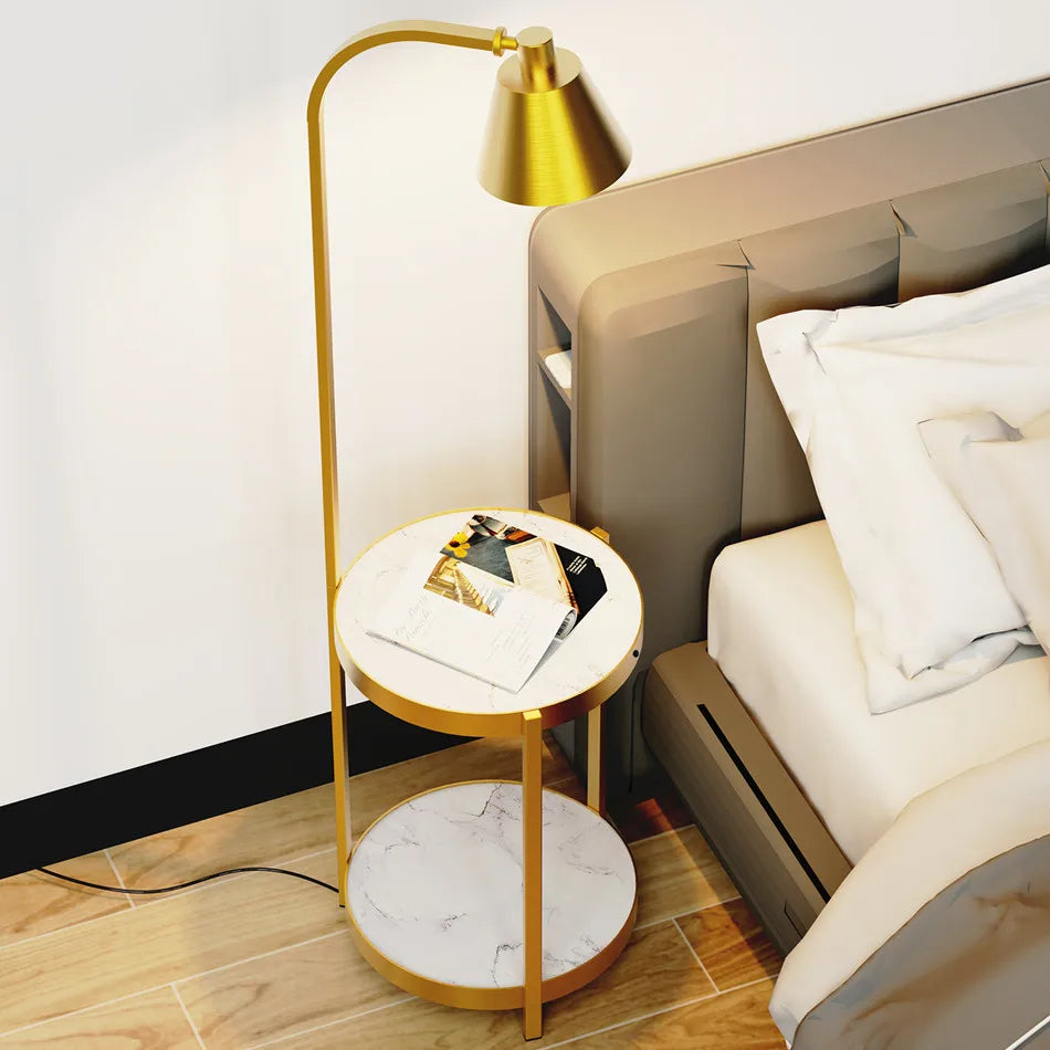 Vrygle Modern 2-Tier Floor Lamp With Storage Table Reading Light