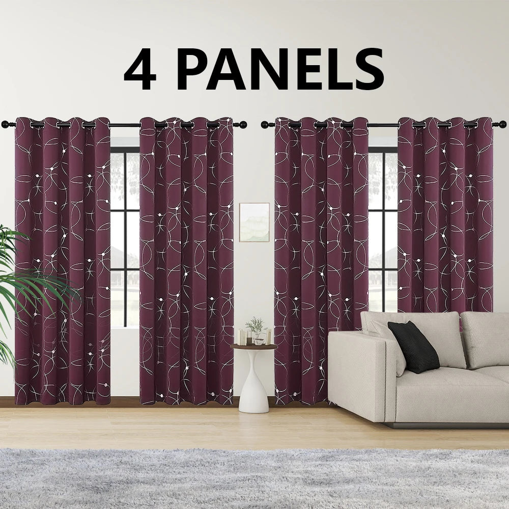4-Pack Blackout Curtain Panels With Foil Circle Dot Print