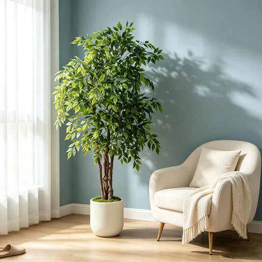 Olitree Artificial Ficus Tree With White Planter Indoor Decor
