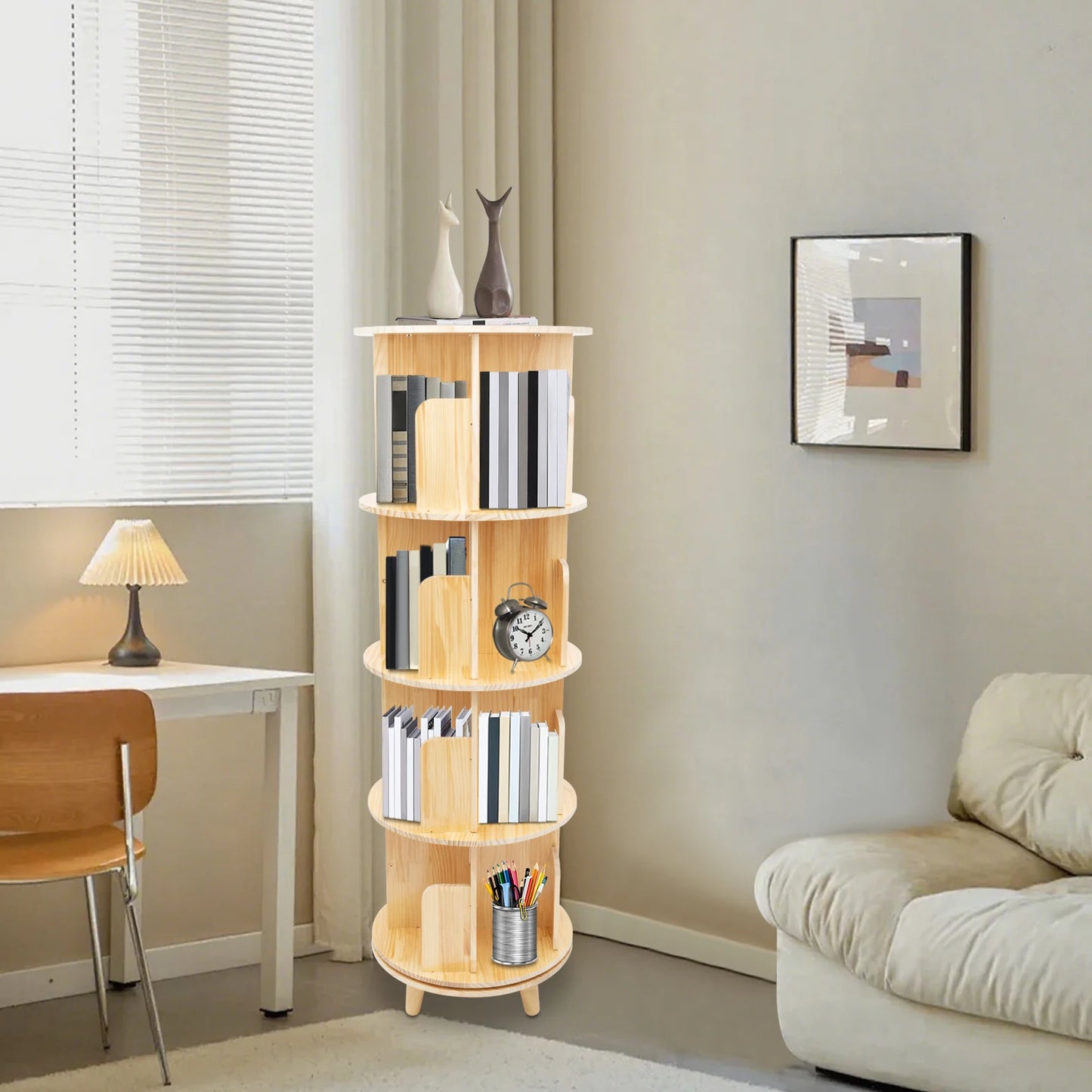 Rotating Four Tier Floor Standing Bookshelf 360 Display Rack