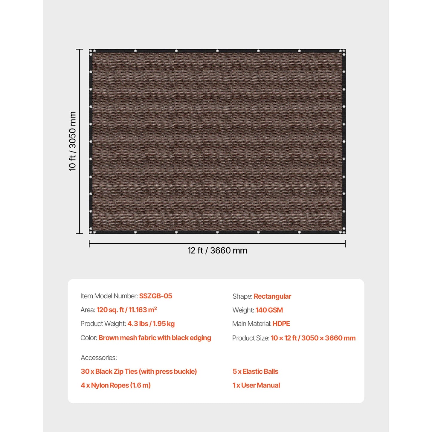 SucceBuy Ninety Percent Shade Cloth 140 GSM Canopy For Pergola