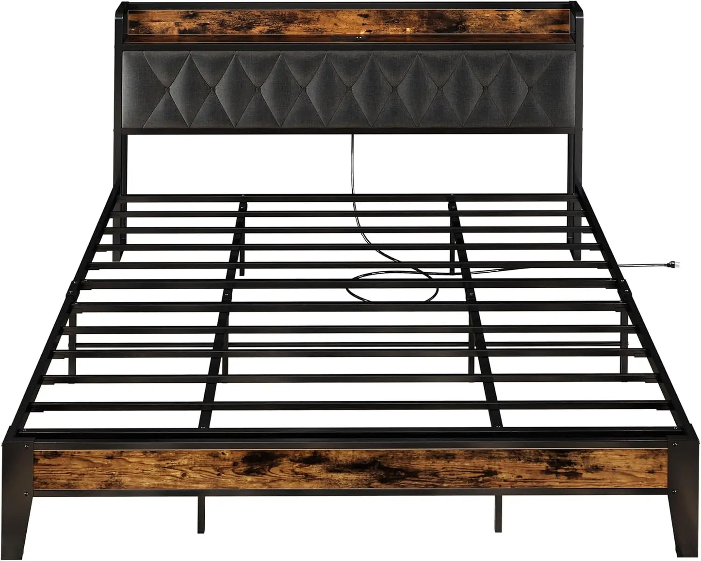 Anctor Storage Headboard Bed Frame With Outlets Quiet Performance