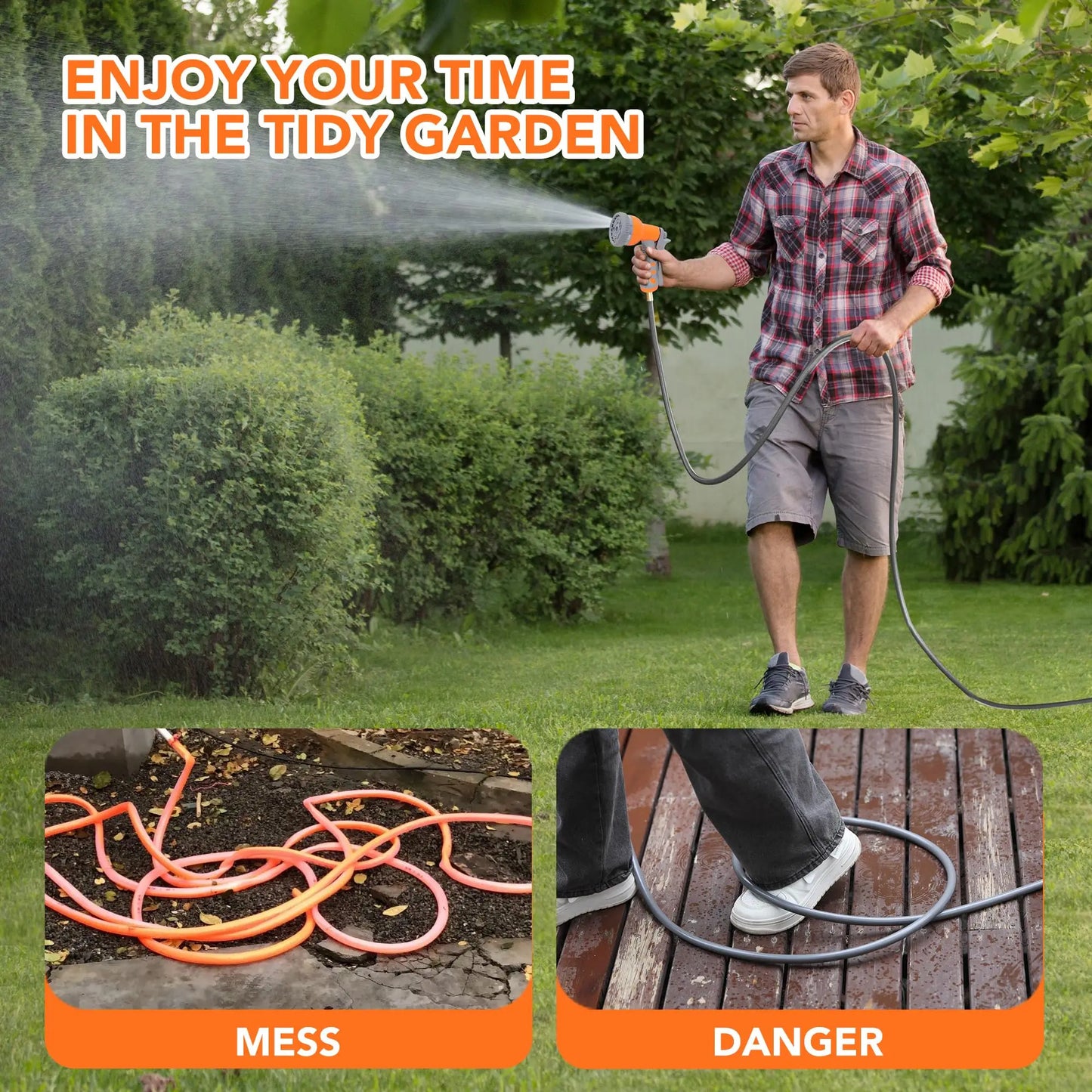 HiMISS Wall Mount Retractable Garden Hose Reel With Auto Rewind