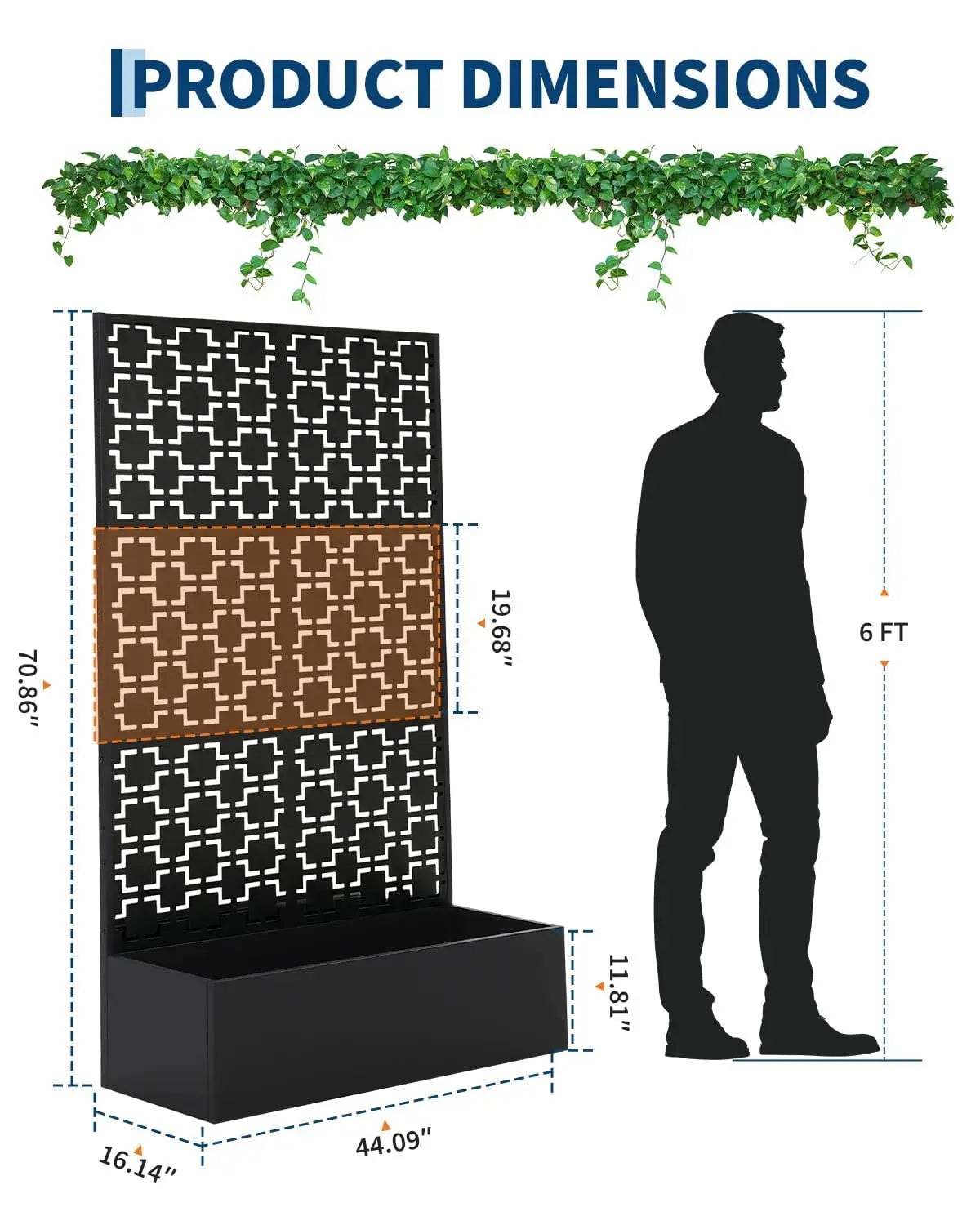 HiMISS Metal Raised Planter Box With Trellis And Privacy Screen