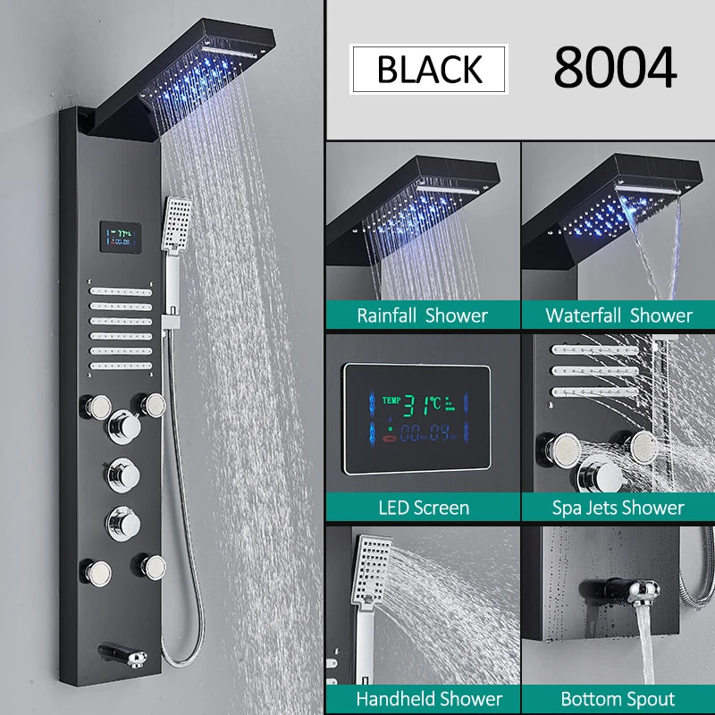 Quyanre Led Shower Panel Tower System With Rainfall Massage Spa
