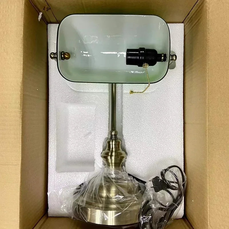 Classical Glass And Iron Banker Desk Lamp For Home Office Lighting