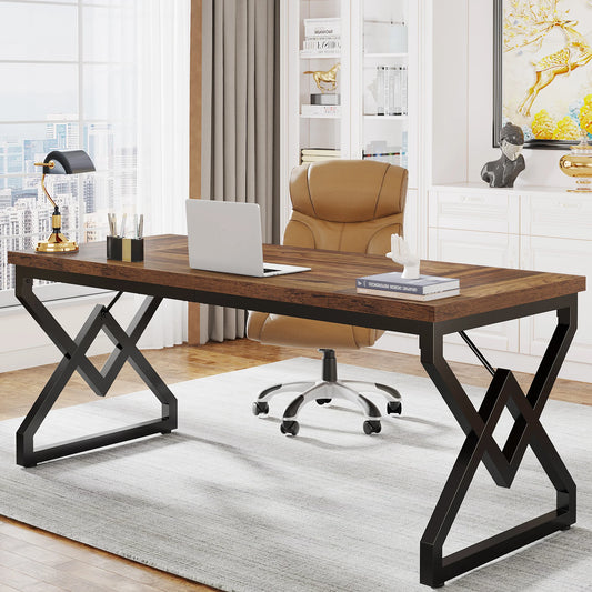 Tribesigns Industrial Executive Desk With Thick Tabletop And Metal Frame