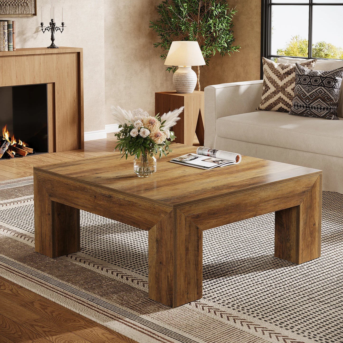 Tribesigns Square Coffee Table With Sturdy Wooden Legs