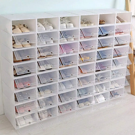 Foldable Flip Shoe Boxes Set 20/24 Pack Plastic Clear Organizer