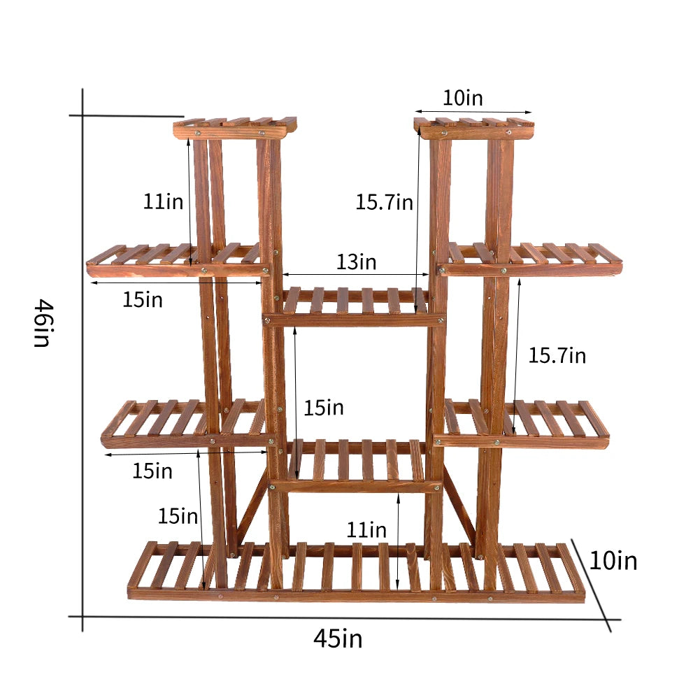 11-Tier Carbonized Wood Plant Stand For Indoor Outdoor Use