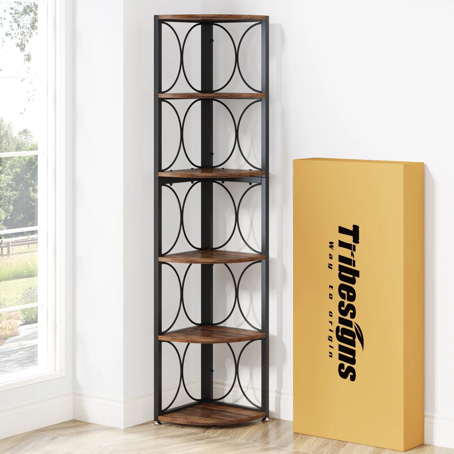 Tribesigns 6 Tier Tall Corner Shelf Rustic Standing Storage