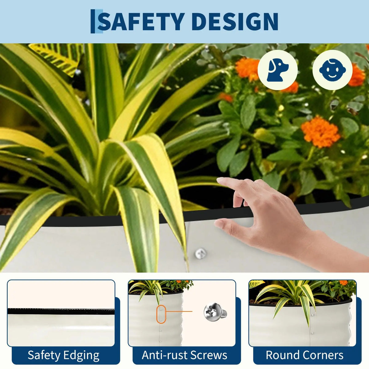 HiMISS Rustproof Galvanized Steel Raised Garden Planter Box Set