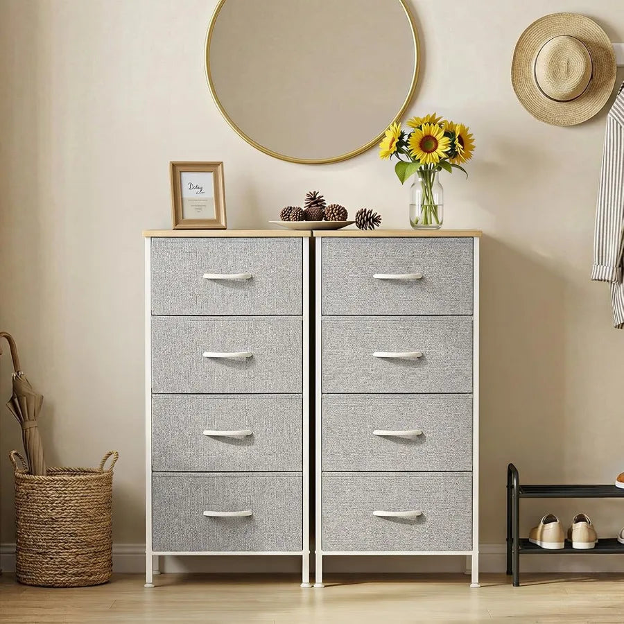 XIUWO Sweetcrispy Nightstand Bedside Table With 4 Fabric Drawers