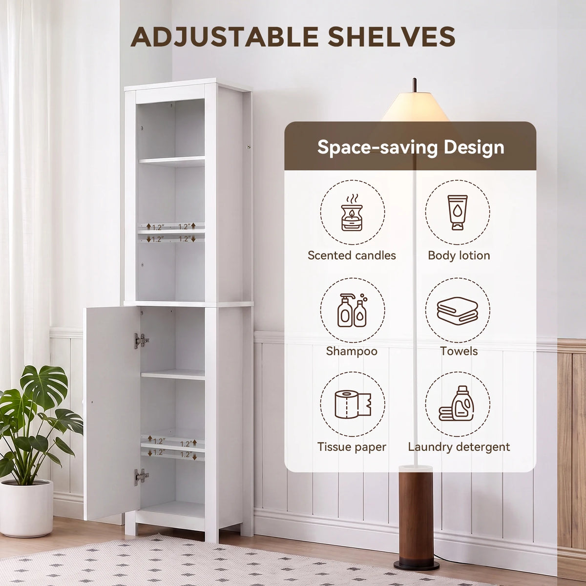 TinyNest Freestanding Wooden Bathroom Storage Cabinet With Adjustable Shelves