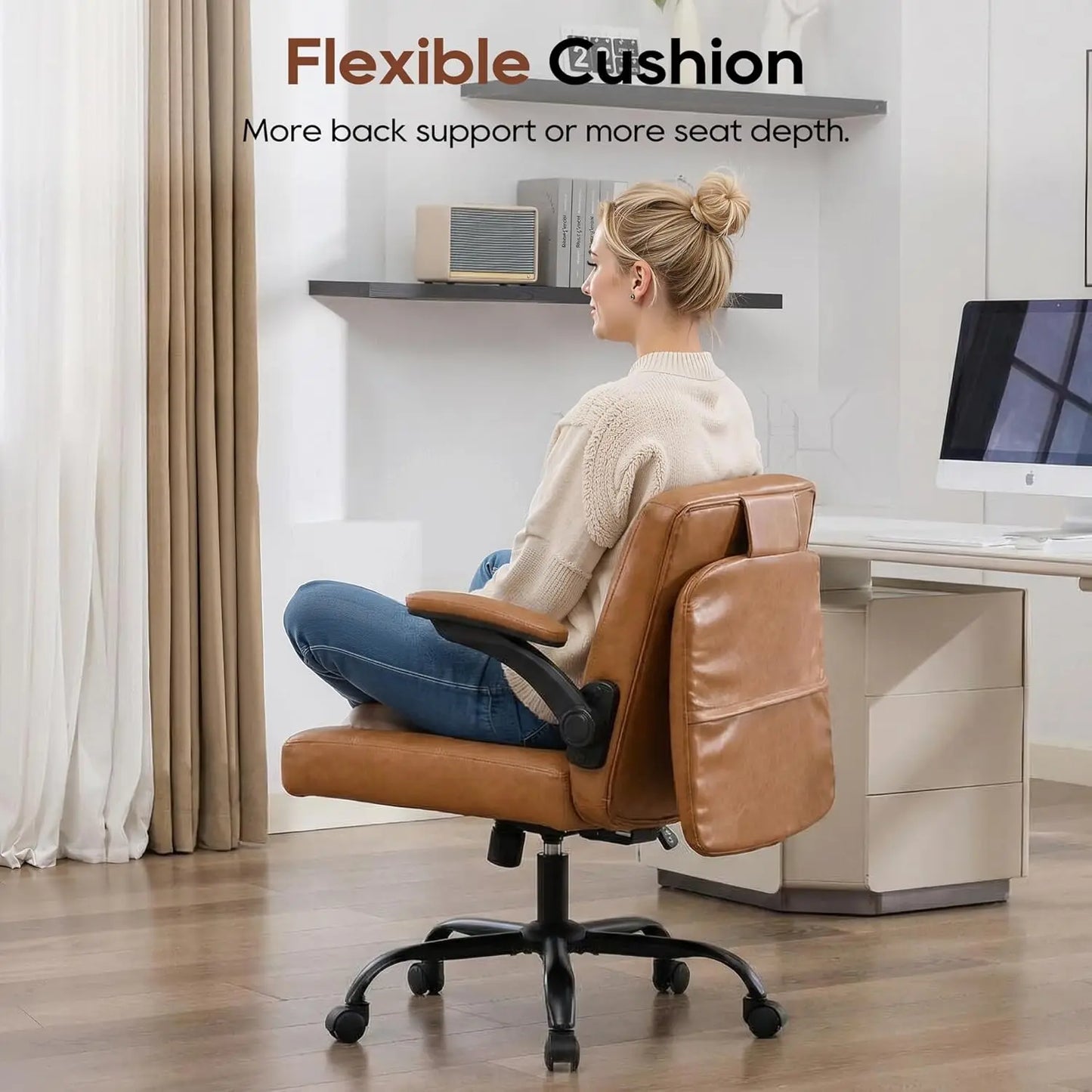 TCGBKAF Ergonomic Office Chair With Flip Backrest And PU Leather Arms