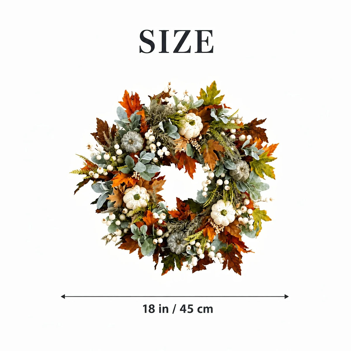 Artificial Peony And Pumpkin Wreath With Leaves And Berries