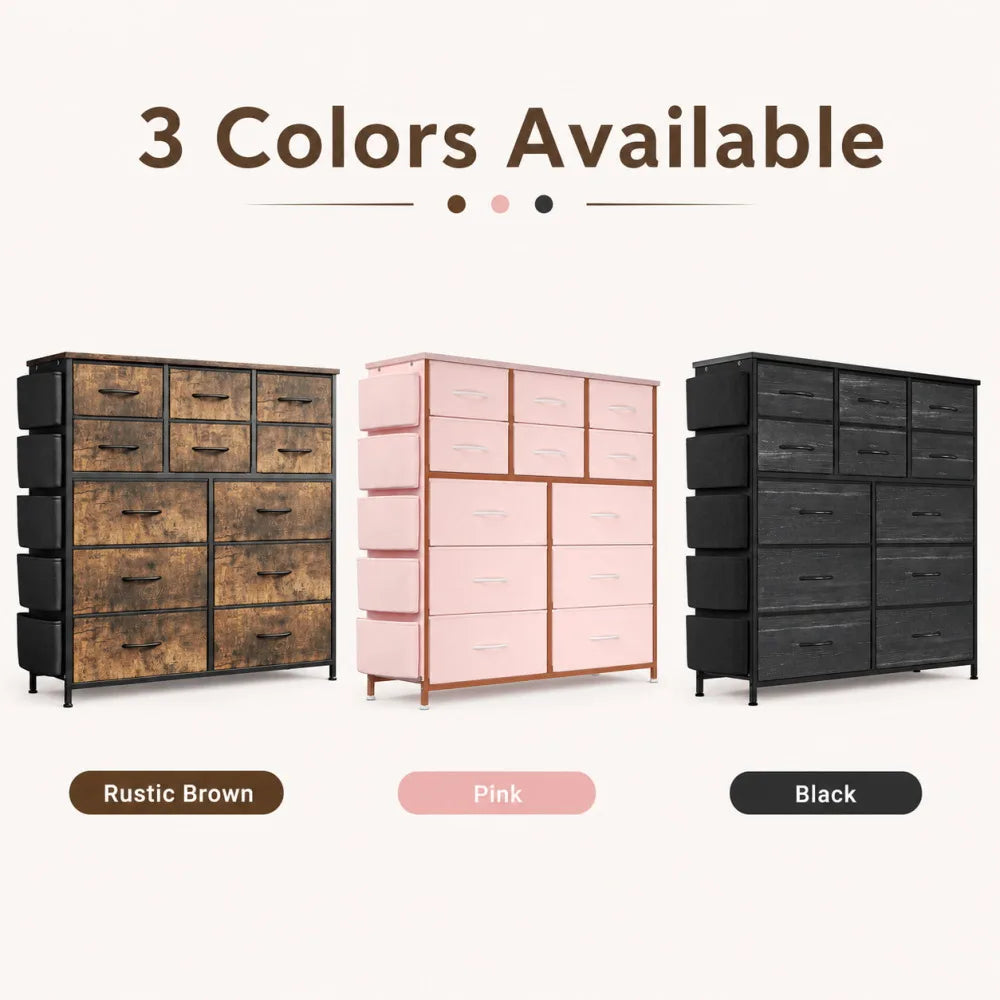 12 Drawer Fabric Dresser Wooden Top Steel Frame Storage Organizer