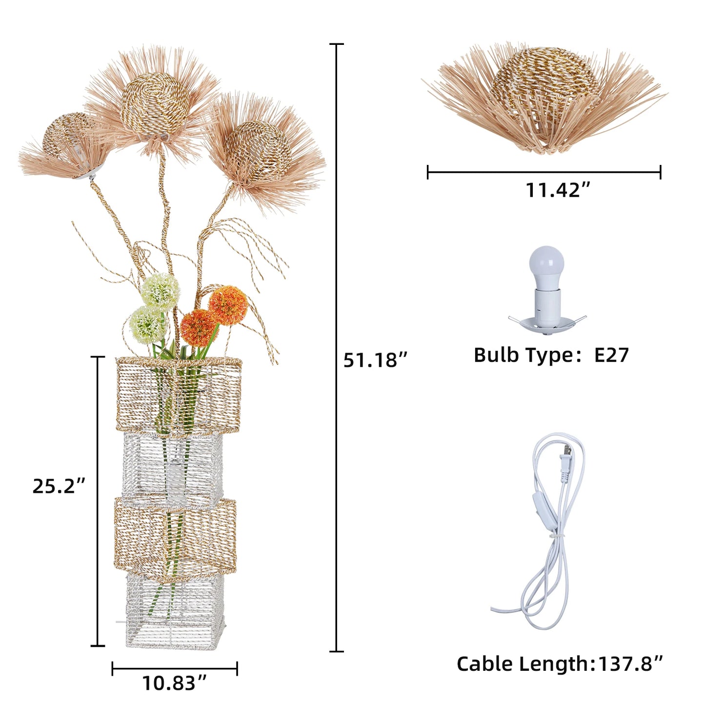 Modern Rattan Floor Lamp Dimmable LED Night Light Living Room