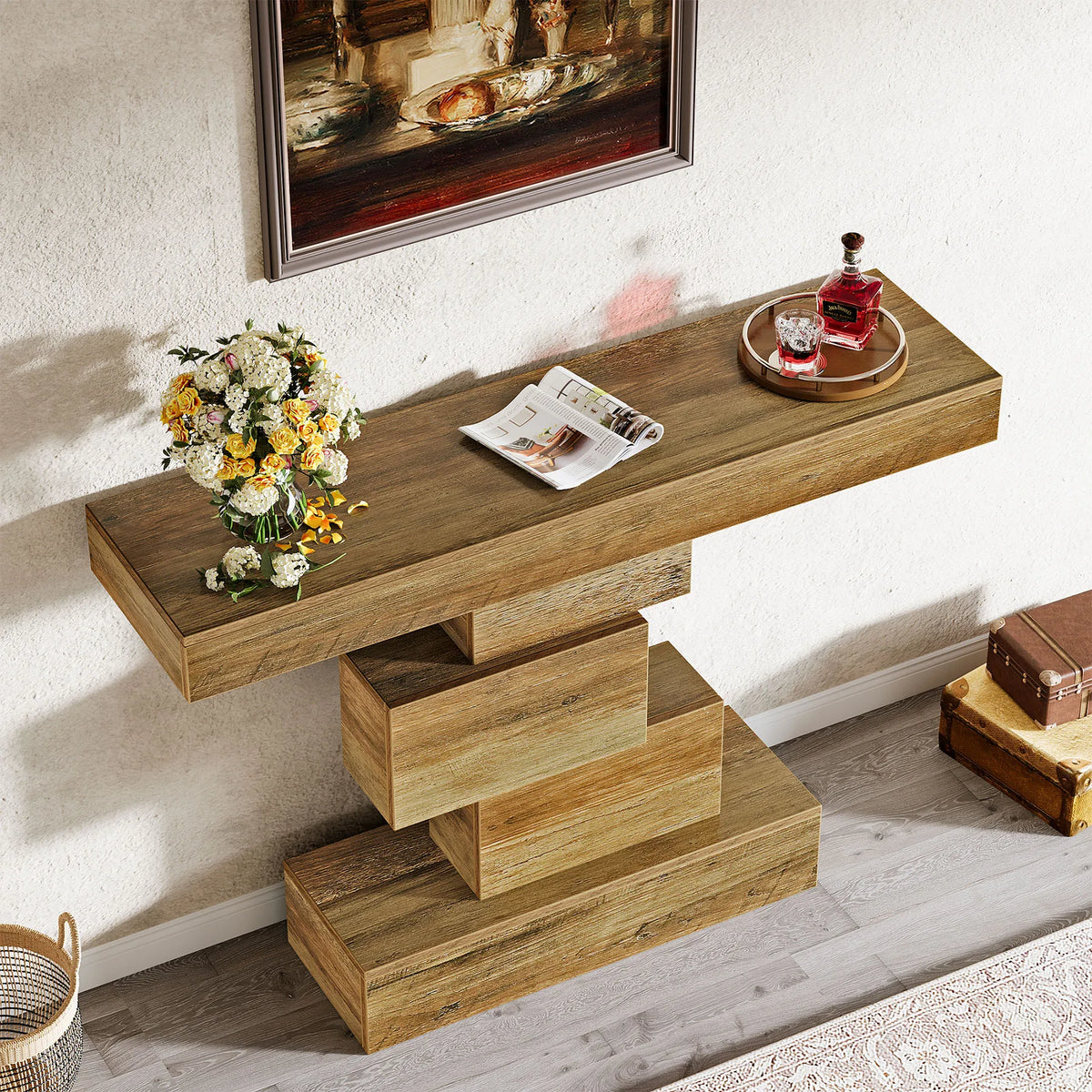 Tribesigns Farmhouse Wood Console Table With Geometric Base