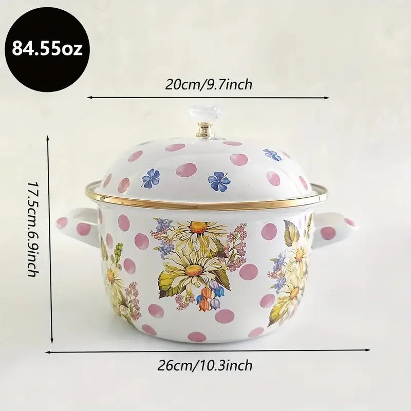 Enamel Pot With Lid For All Stovetops Vintage Style Saucepan