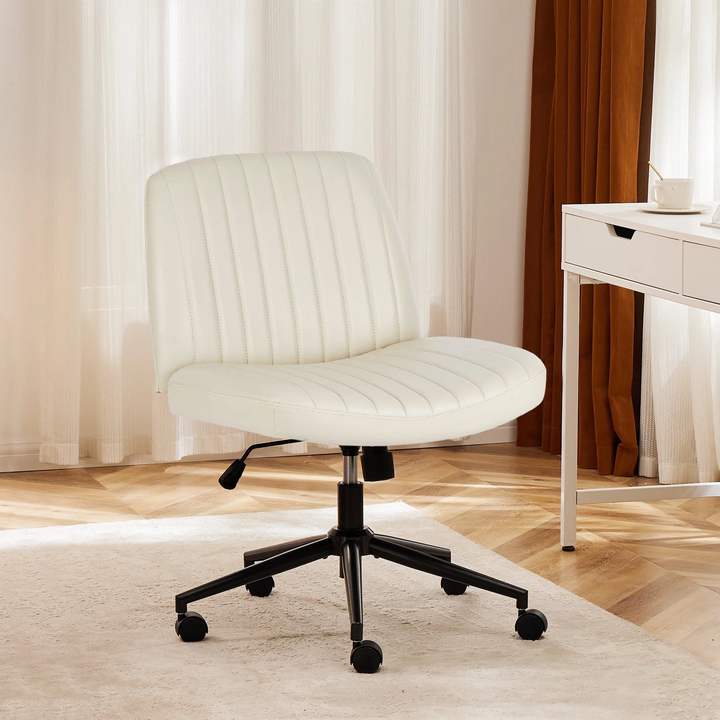 JHK Armless Swivel Office Chair With Wheels PU Leather