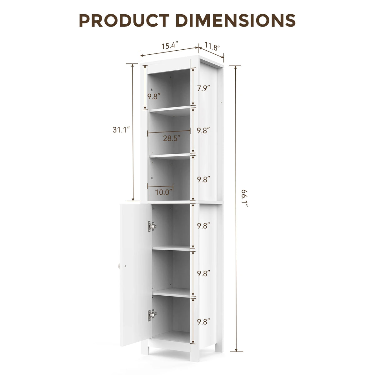 TinyNest Freestanding Wooden Bathroom Storage Cabinet With Adjustable Shelves
