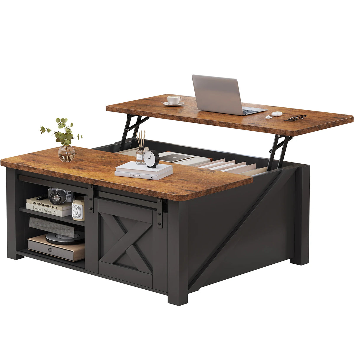 MCQ Wood Lift Top Coffee Table Square Adjustable Storage