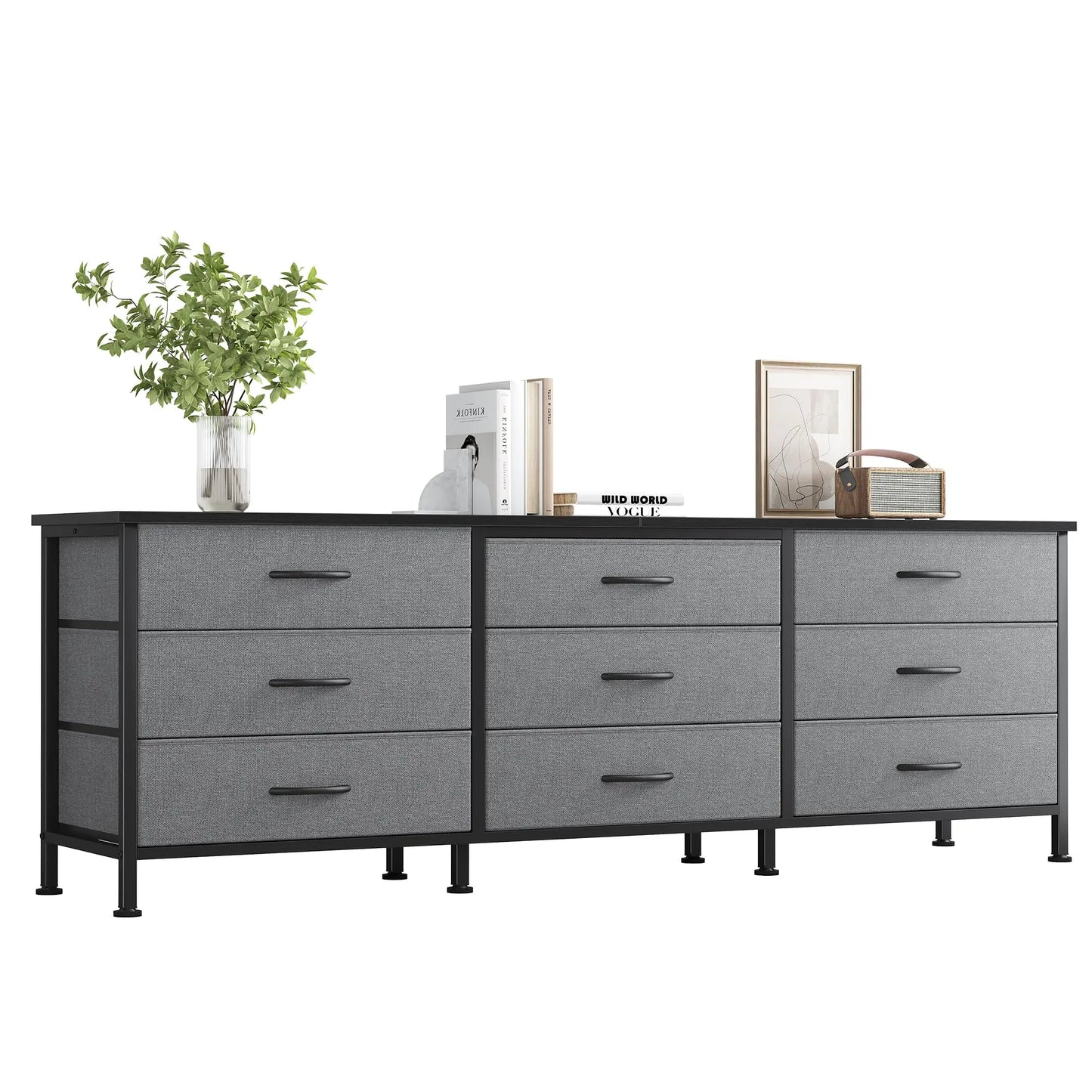 JHK Modern Living Room Cabinet With 9 Fabric Drawers