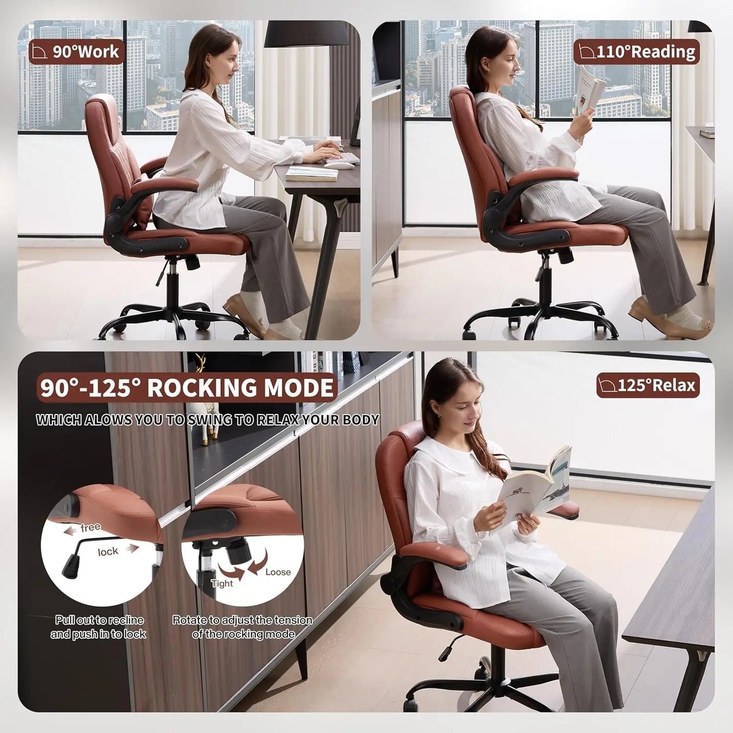 Executive PU Leather Office Chair With Wheels 360 Swivel Ergonomic