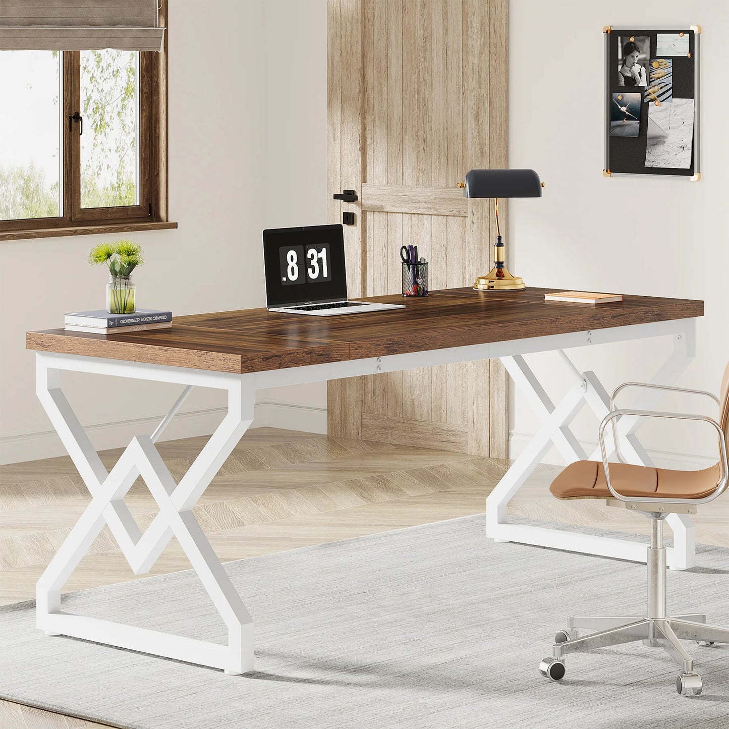 Tribesigns Industrial Executive Desk With Thick Tabletop And Metal Frame
