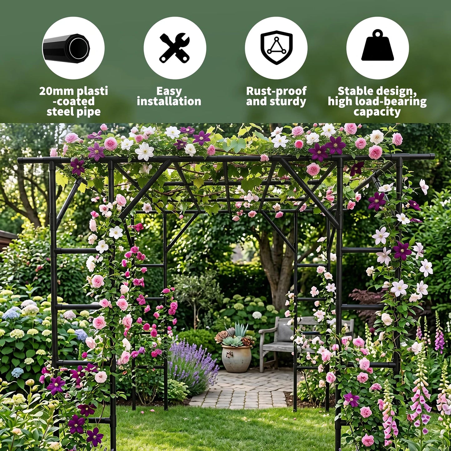 HiMISS Garden Arch Trellis Heavy Duty Metal For Climbing Plants