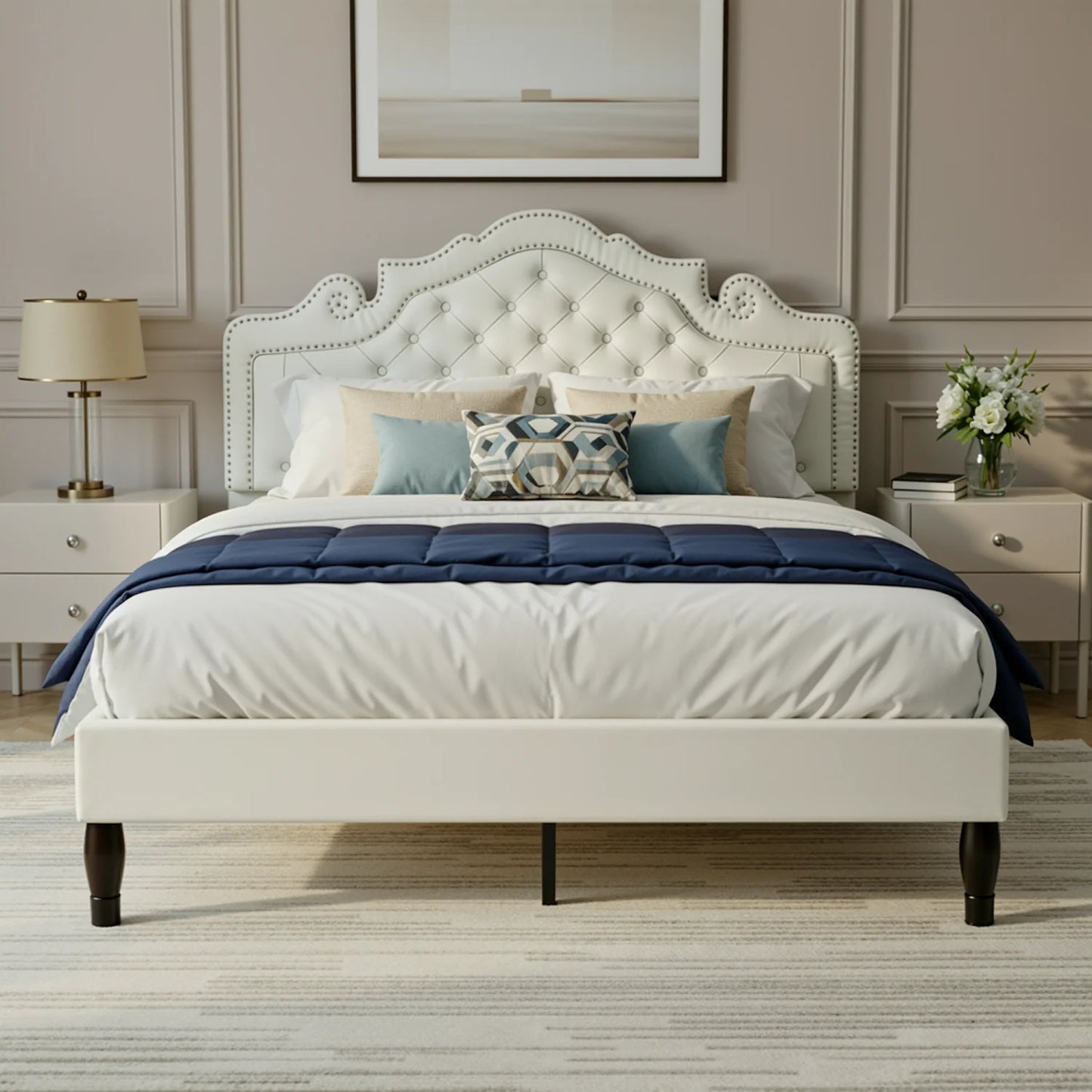 HOOMIC Velvet Bed Frame With Adjustable Tiara Headboard And Diamond Tufted