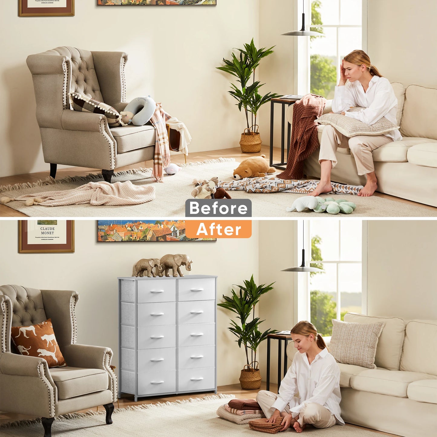 JHK Wardrobe Cabinet With Fabric Drawers Storage Chest Bedroom