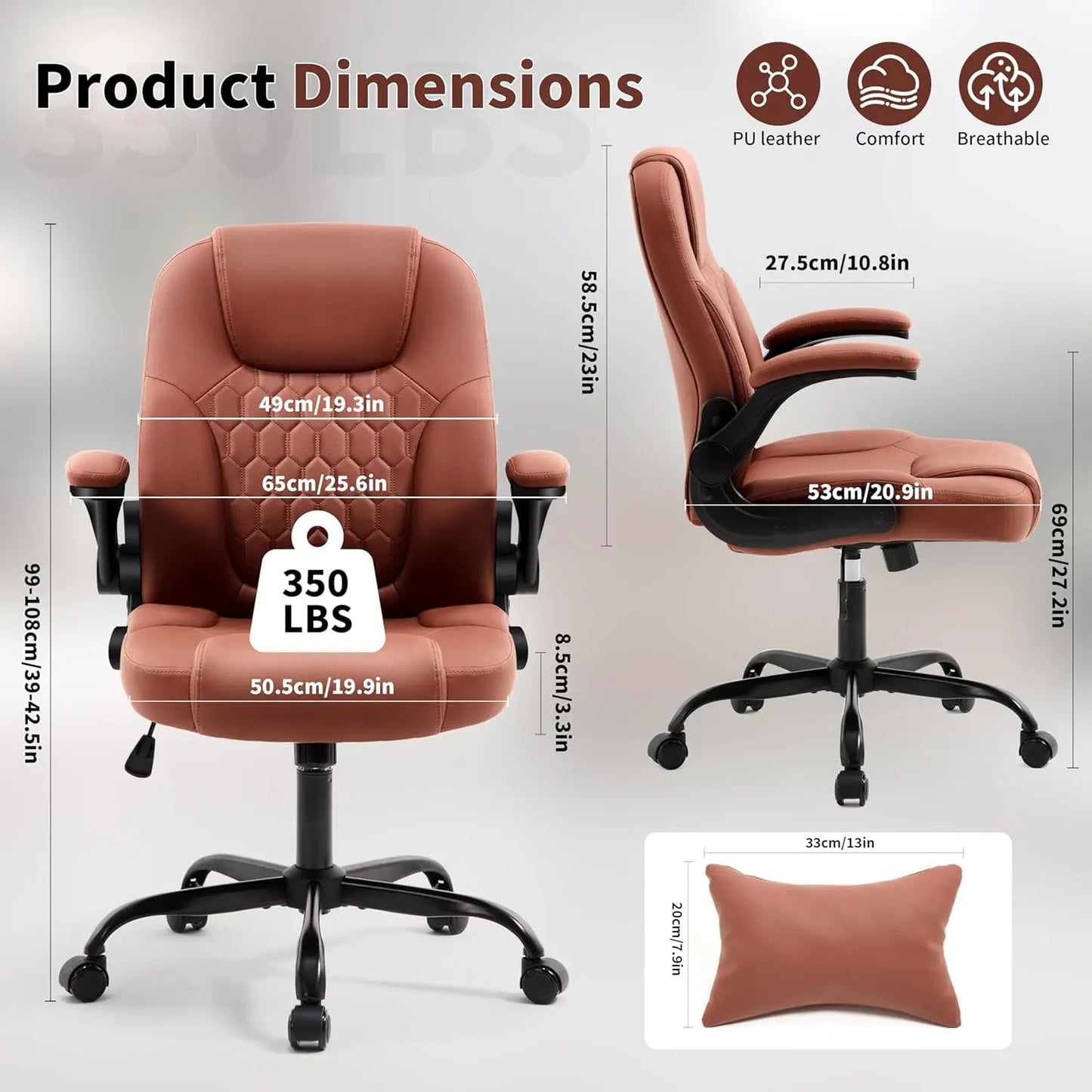 Executive PU Leather Office Chair With Wheels 360 Swivel Ergonomic