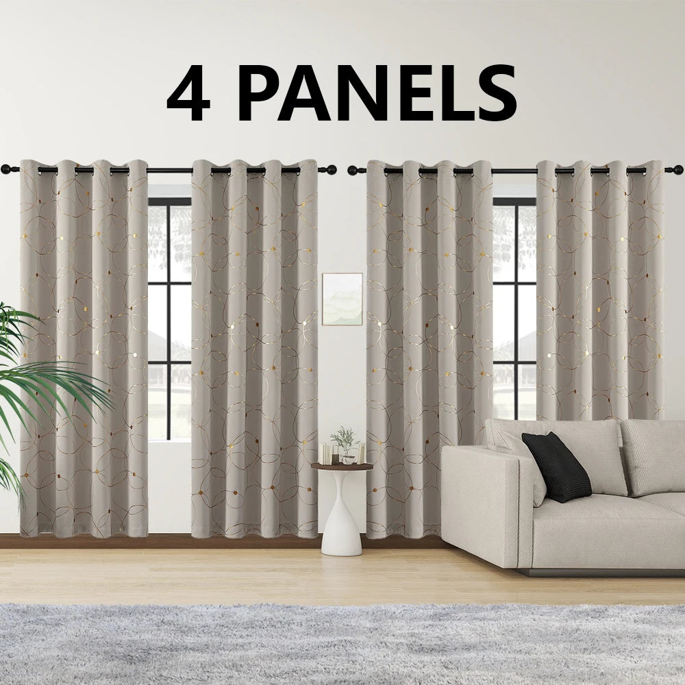 4-Pack Blackout Curtain Panels With Foil Circle Dot Print