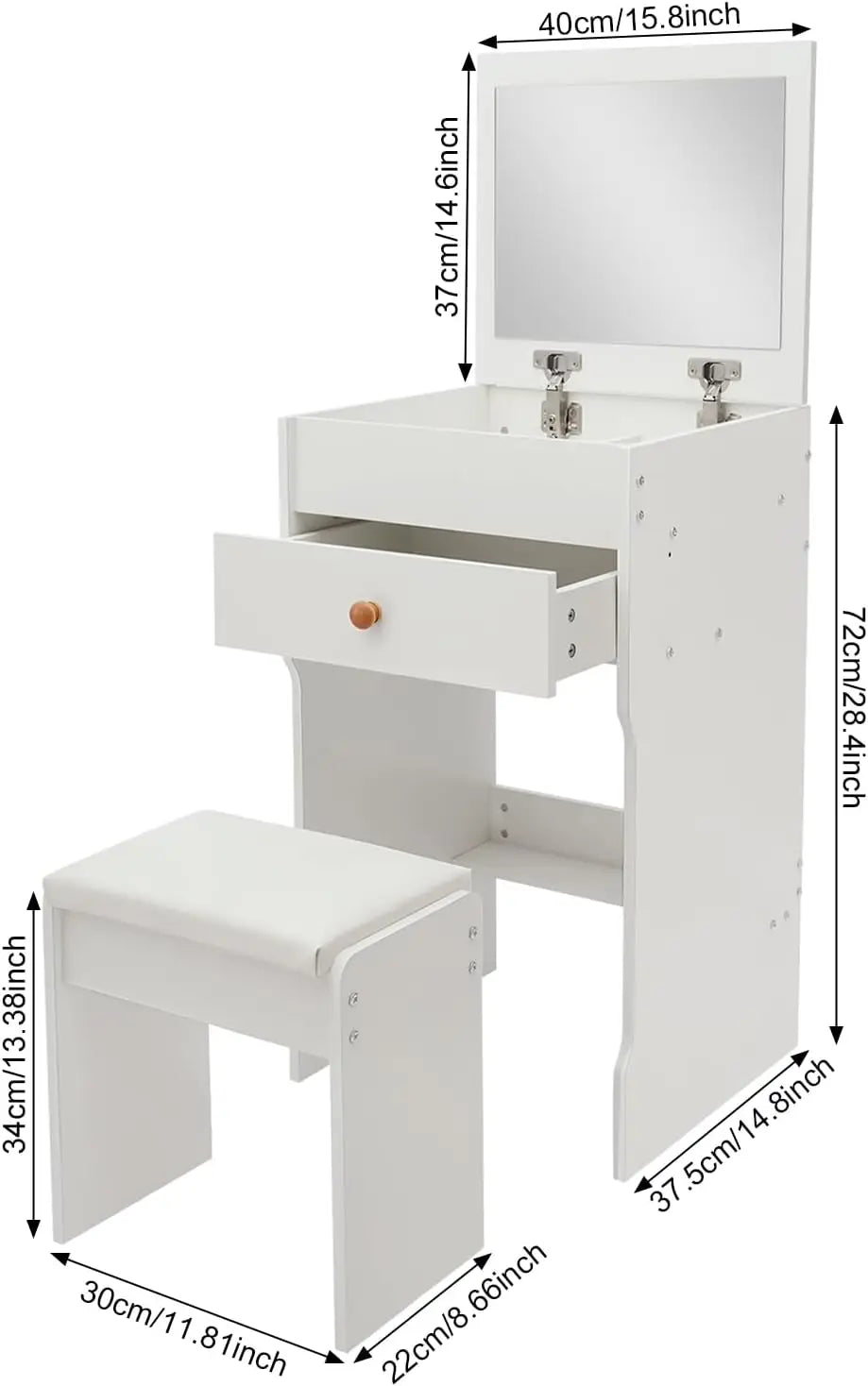 2-In-1 Flip Top Vanity Desk With Mirror Drawer And Padded Stool