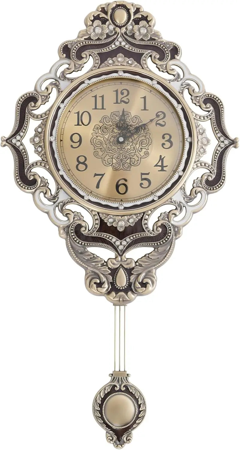 Classic Retro Wall Clock Featuring A Swinging Metal Pendulum