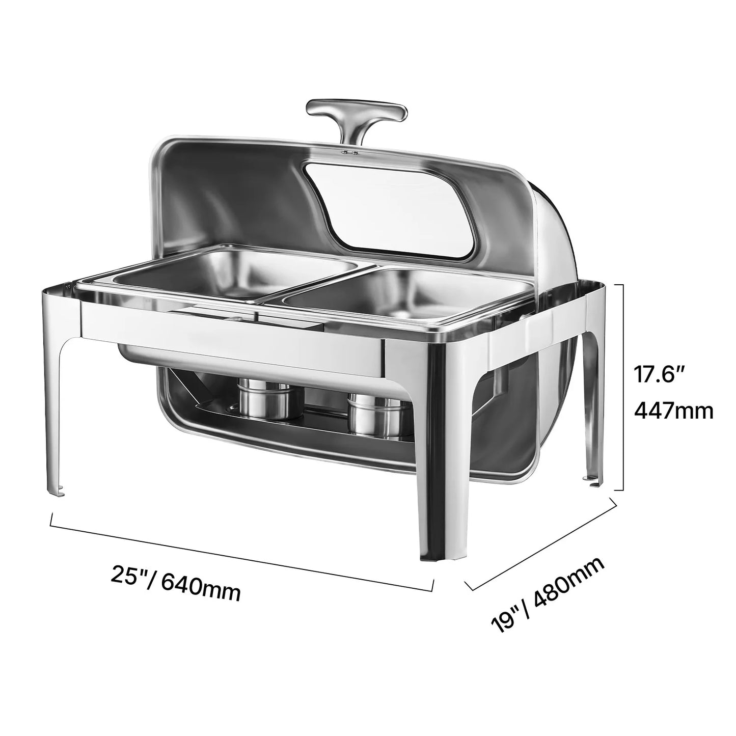 SucceBuy Stainless Steel Roll Top Chafing Dish With Visible Lid