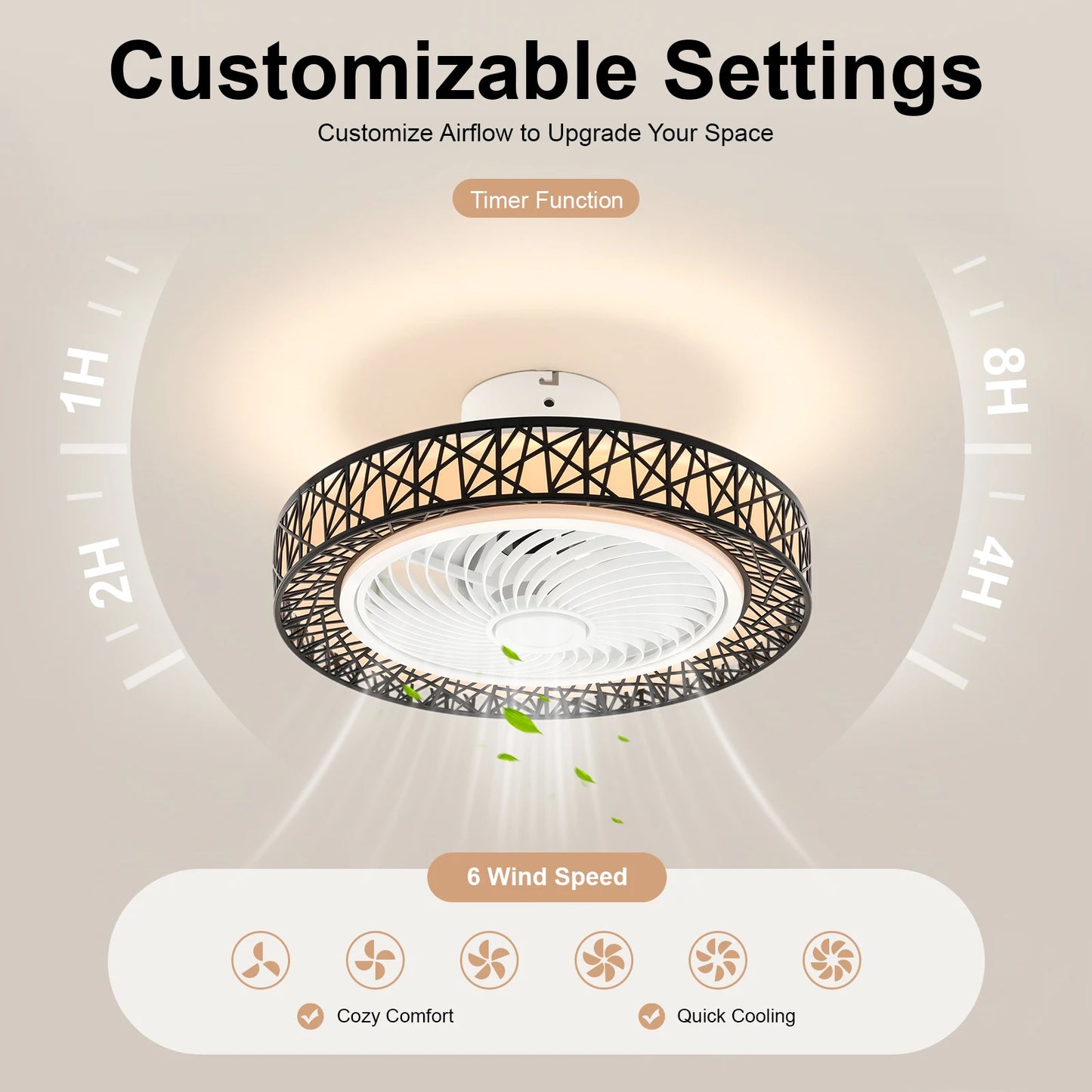 Ceiling Fan Light With Remote Control Quiet 35dB For Bedroom