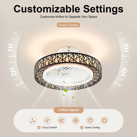Ceiling Fan Light With Remote Control Quiet 35dB For Bedroom