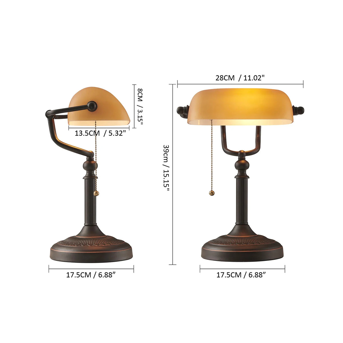 Classical Glass And Iron Banker Desk Lamp For Home Office Lighting