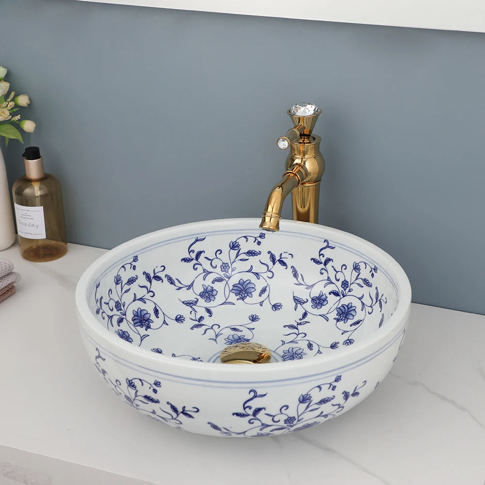 Mekkhala Ceramic Round Vessel Wash Basin With Faucet Combo
