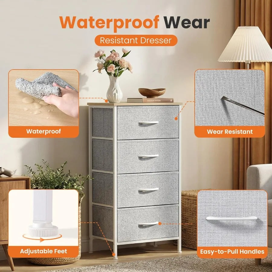 XIUWO Sweetcrispy Nightstand Bedside Table With 4 Fabric Drawers