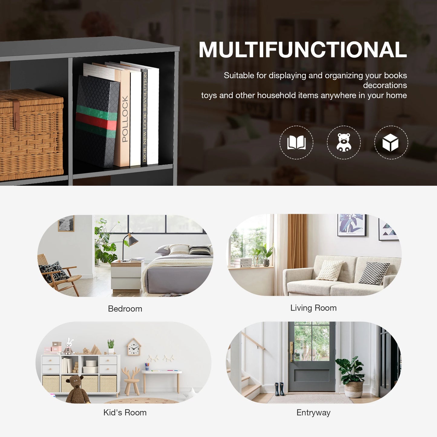 JHK 9 Cube Storage Organizer Wood Bookcase For Living Room