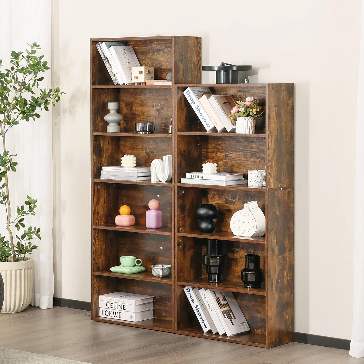 JHK Modern Wooden Bookcase Floor Standing Open Shelf Storage Unit