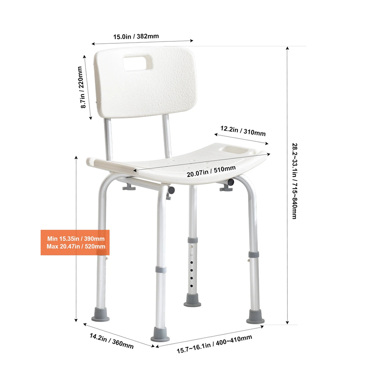 Adjustable Height Shower Chair Bench Seat Bathtub Support 400 Lbs