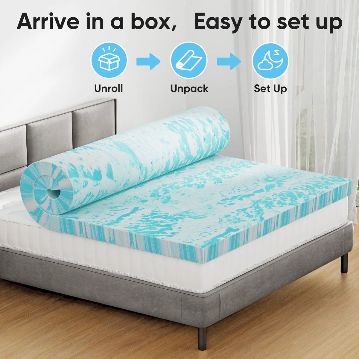 JHK Gel Memory Foam Mattress Topper Cooling Comfort Bed